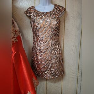 La Femme Bronze Sequin Mini Dress